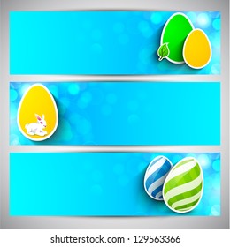 Website header or banner set with beautiful painted eggs for Happy Easter.