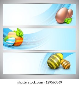 Cabecera o banner del sitio web con hermosos huevos pintados para la Pascua Feliz.