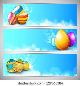 Website header or banner set with beautiful painted eggs for Happy Easter.