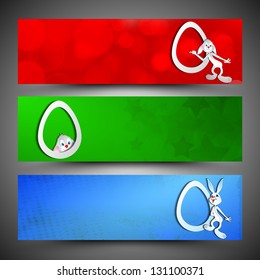 Website header or banner set with beautiful eggs and bunny for Happy Easter.