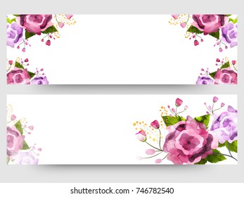 Website header or banner set with colorful watercolors florals.