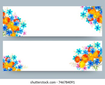 Website header or banner set with colorful watercolors florals.