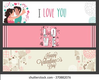 Website header or banner set with creative elements for Happy Valentine's Day celebration.