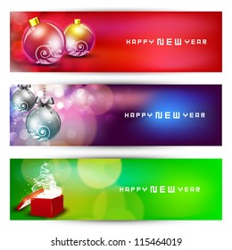 Website header or banner set with decorative Xmas balls. EPS 10.