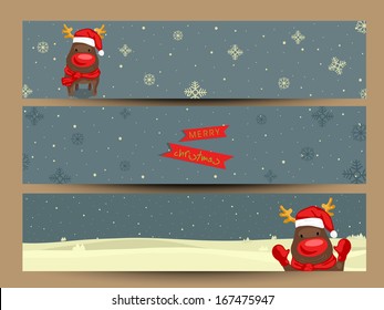 Website header or banner set design for Merry Christmas celebration. 