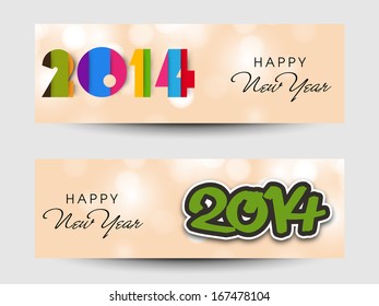  Website header or banner set design for Happy New Year 2014 celebration with stylish colorful text. 