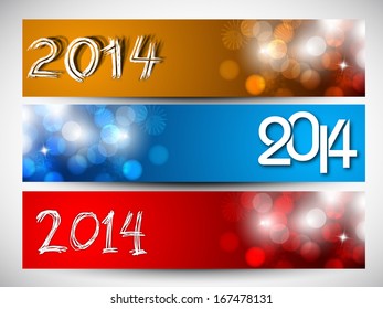  Website header or banner set design for Happy New Year 2014 celebration with stylish colorful text. 