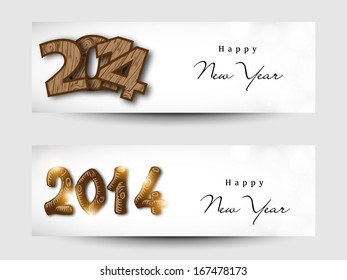  Website header or banner set design for Happy New Year 2014 celebration with stylish  text in brown color. 
