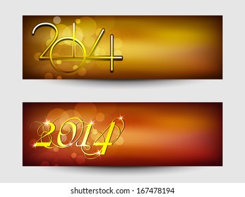  Website header or banner set design for Happy New Year 2014 celebration with stylish shiny text.