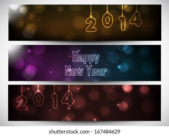  Website header or banner set design for Happy New Year 2014 celebration with stylish text. 
