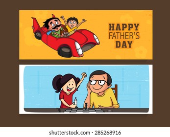 Website header or banner set design for Happy Father's Day celebrations. 