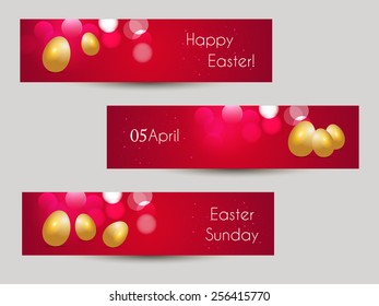 Website header or banner set with eggs on nature background for Happy Easter.