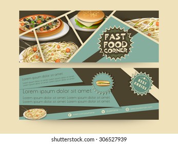 Website header or banner set for fast food corner.