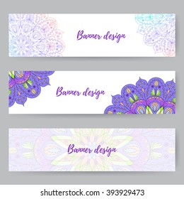 Website header or banner set with floral mandala design. Ready for your message.