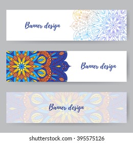 Website header or banner set with floral mandala design. Ready for your message.