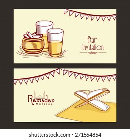 Website-Header oder Banner-Set für den heiligen Monat der muslimen Gemeinschaft, Ramadan Kareem Feier.