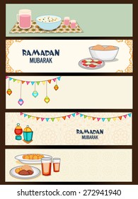 Cabecera del sitio web o banner fijado para el mes sagrado de la comunidad musulmana, celebración del Ramadán Kareem.