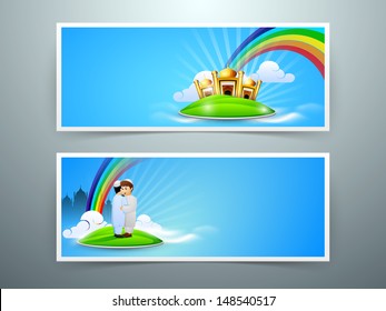 Website-Header oder Banner-Set für das muslimische Community-Festival Eid Mubarak.