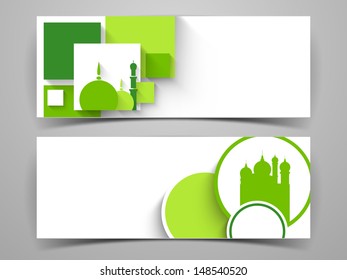 Website header or banner set for Muslim community festival Eid Mubarak.