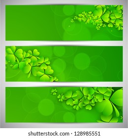 Website header or banner set for St. Patrick's Day celebration with shamrock leaves