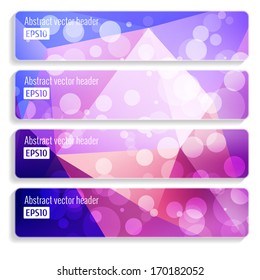 Cabecera del sitio web o conjunto de banners del patrón triangular con bokek de brillo