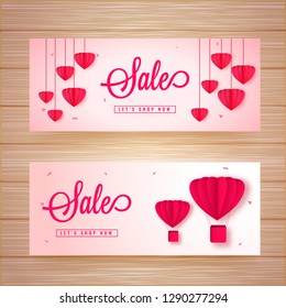 Website header or banner set for Valentine's Day sale concept.