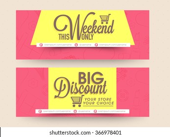 Website header or banner set of Weekend Sale with Big Discount Offer for Happy Women's Day celebration.