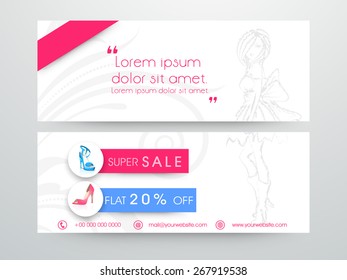 Website header or banner set of woman's sandal sale with discount offer.
