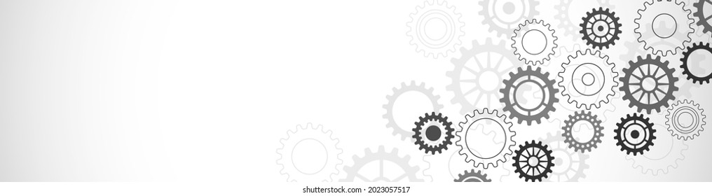 Website header or banner template with cogs and gear wheel mechanisms. Digital technology and engineering design. Abstract technical background of mechanical engineering