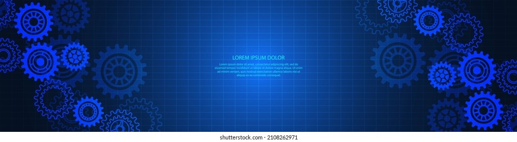 Website header or banner template with cogs and gear wheel mechanisms. Digital technology and engineering design. Abstract technical background of mechanical engineering