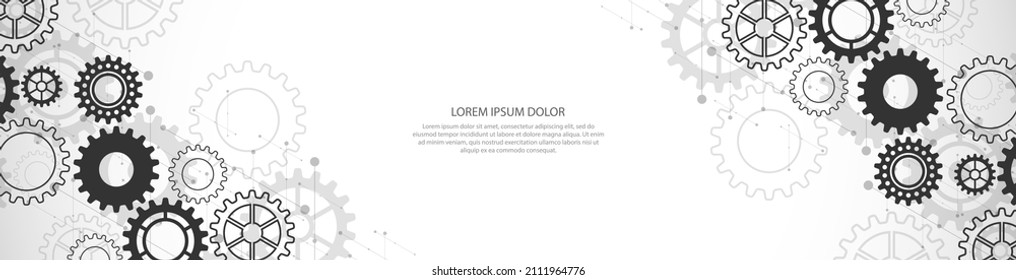 Website header or banner template with cogs and gear wheel mechanisms. Digital technology and engineering design. Abstract technical background of mechanical engineering