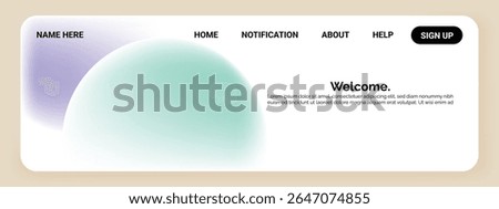 A website header with a blurred gradient sphere on the left side
