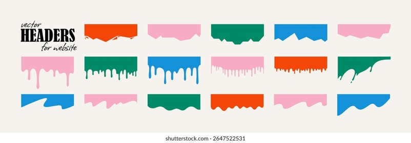 Website Header Border Shape Design. Vector Abstract Banners for the Top or Bottom of a Website Page.