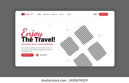 Website header design for a travel agency or travel landing page template, hero section design for a travel business