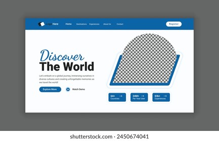 Website header design for a travel agency or travel landing page template, hero section design for a travel business