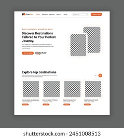 Diseño de encabezado de Sitio web para una agencia de viajes o página de inicio de viaje, diseño de sección de héroe para Sitio web de viaje