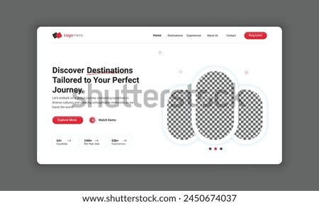 Website header design for a travel agency or travel landing page template, hero section design for a travel business