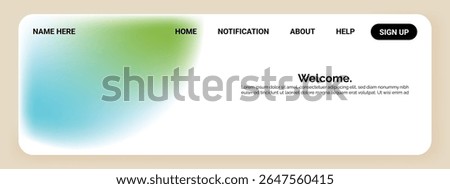 A website header features a blurred gradient of blue and green on the left side