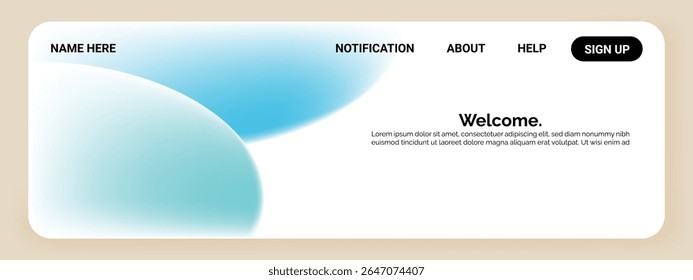 Um cabeçalho de site apresenta um fundo bege claro com cantos arredondados.