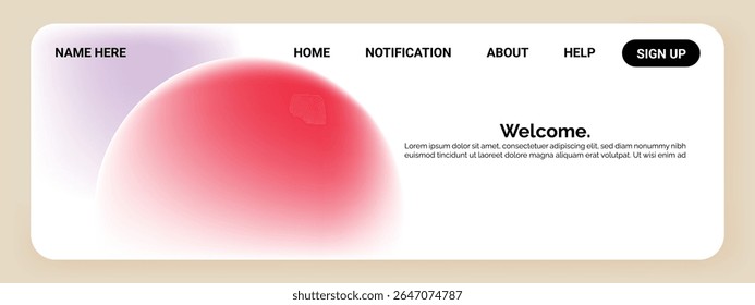 A website header featuring a blurred gradient sphere with pink and purple hues on the left side.