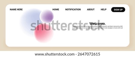 A website header featuring blurred spheres in shades of purple, pink, and blue on the left side.