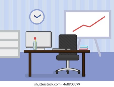 Website header flat illustration of office workplace, vector illustration