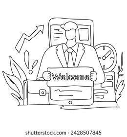 Website header illustration, Business Welcome concept, flat design, customizable for your brand