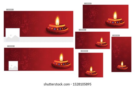 Website header, poster and template design with illuminated oil lamps Diwali festival holiday decorative background with beautiful stylish lamp 
