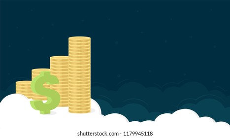 Website header template design with coins and dollar for  business, finance and investment company.