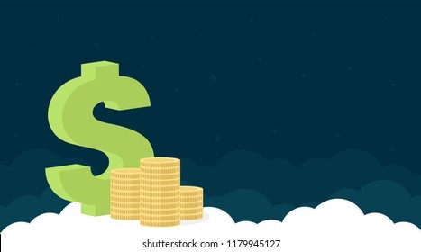 Website header template design with coins and dollar for  business, finance and investment company.