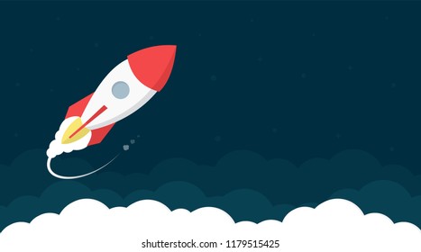 Website header template design with rocket for seo, business, application, finance and technology company.