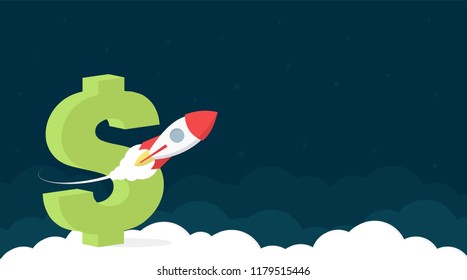 Website header template design with rocket for seo, business, application, finance and technology company.