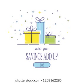 Website header vector template with gift boxes. Cute illustration of gift box present, greeting, surprise.