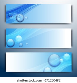 Website headers or banners with abstract waves and bubbles.
